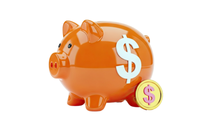 Orange Piggy Bank with Dollar Sign and Gold Coin