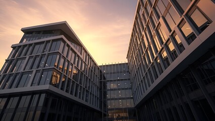 Office building at sunset of Architecture details Red color Abstract Background