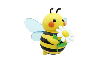 Cute 3D Cartoon Bee Holding a Daisy Flower