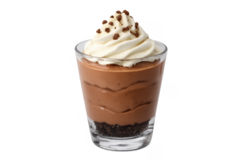 Chocolate mousse dessert with whipped cream and sprinkles