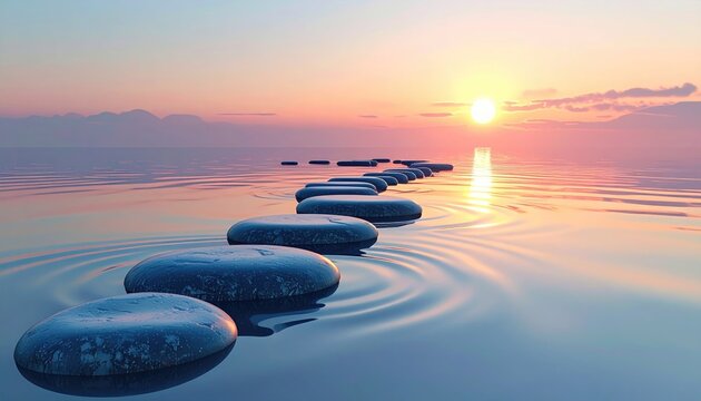 Path of stepping stones over water