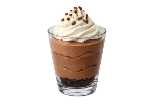 Chocolate mousse dessert with whipped cream and sprinkles