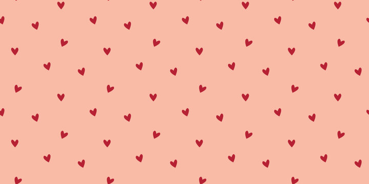Minimalistic seamless pattern with hearts. Beige background with tiny red hearts. Cute print for textiles, wallpaper, packaging, tiles, paper, design, vector graphics