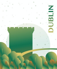 Dublin, Ireland gradient futuristic poster. Vector landmark abstract silhouette graphic for brochure, vertical page, booklet, cover