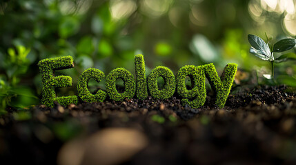 Ecology concept with green plants and soil