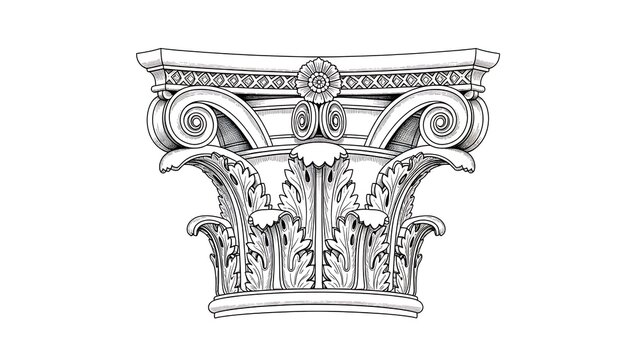 Ornate classical column capital featuring intricate acanthus leaf and volute design illustration isolated on white background