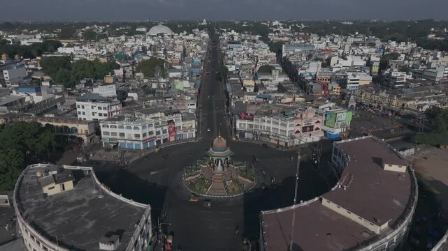 Aerial view of KR Circle in Mysuru (Mysore) City, Karnataka, India