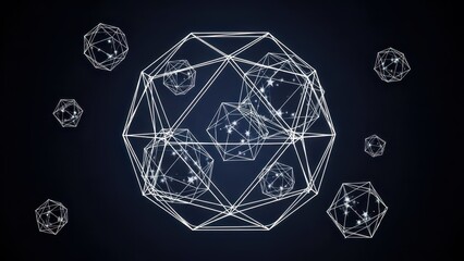 Elegant geometric polygons with glowing stars floating in the darkness offer a contemporary design