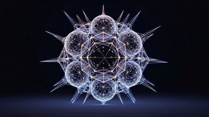 Intricate network of glowing spheres and interconnected lines in a futuristic design