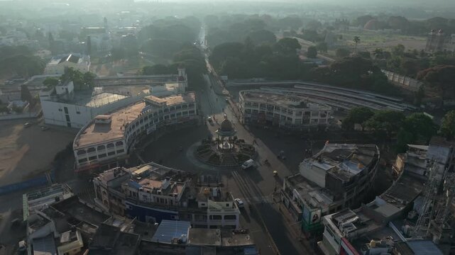 Aerial view of KR Circle in Mysuru (Mysore) City, Karnataka, India