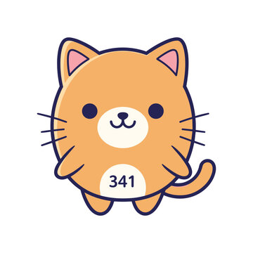 Adorable Cartoon Cat with Number 341 Illustration