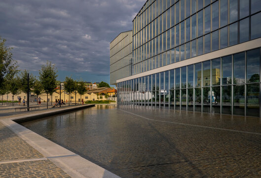 Pool in Olivetti square modern district of the Milan, Lombardy, Italy
