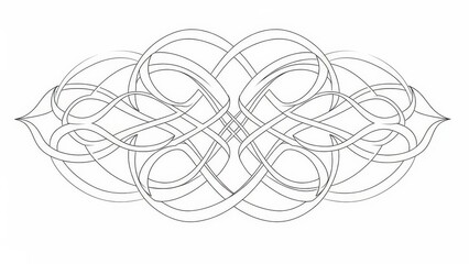 Intricate line art depicting intertwining loops forming a symmetrical abstract design with elegant