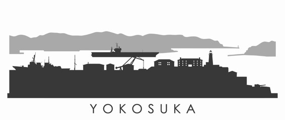 Obraz premium Yokosuka city skyline with naval ships vector illustration
