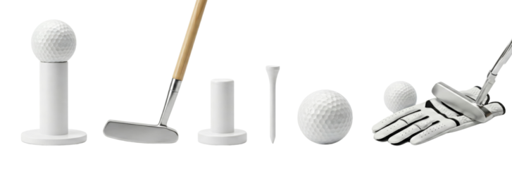 Golf Equipment Collection: Putter, Balls, Tees, Glove, and Ball Holders