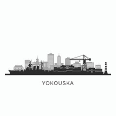 Obraz premium Yokosuka Japan city skyline and port vector illustration