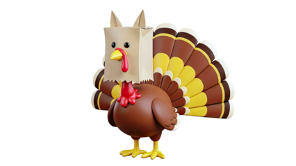 Cartoon Turkey with Paper Bag Head and Fan Tail