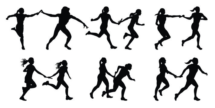 women relay run sport silhouettes illustration set