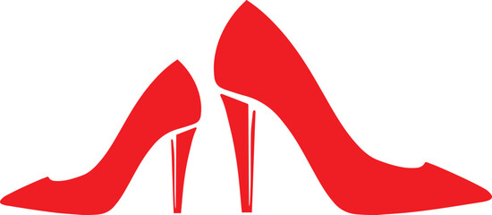 Minimalist vector illustration of two vibrant red high-heeled pumps symbolizing luxurious feminine fashion, elegance, confidence, and glamorous style isolated on white.
