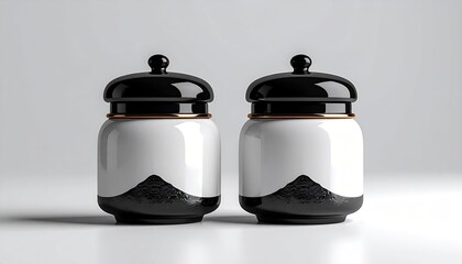 Two black-and-white ceramic jars