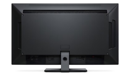 An isolated back view of a computer display with a clipping path on a white background