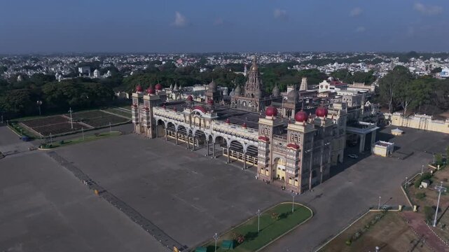 Aerial shot of Mysore Palace during the COVID-19 lockdown in Mysore, Karnataka, India