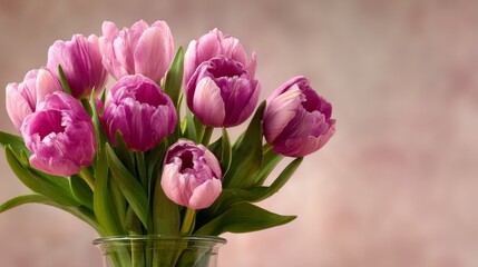 Obraz premium A pink-background banner with tulips celebrating Happy Women's Day on March