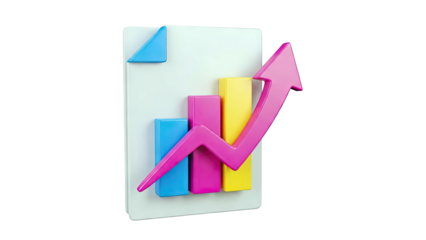 3D Bar Chart with Upward Arrow and Document Icon