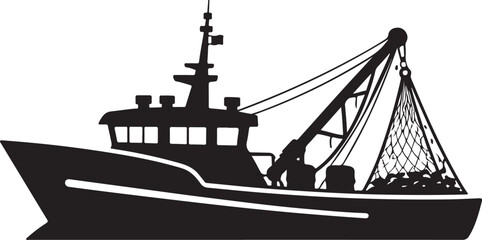 Fishing Boat Silhouette Icon Commercial Fishing Vessel