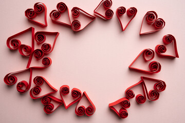 Paper Heart Border Frame on Pink Background