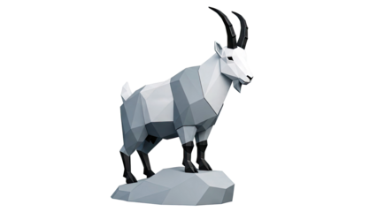 Low Poly Mountain Goat Sculpture on Rock