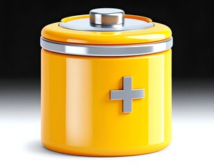 A shiny, yellow battery illustration with a silver top and plus sign