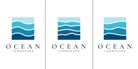 Minimalist ocean wave landscape logo vector design