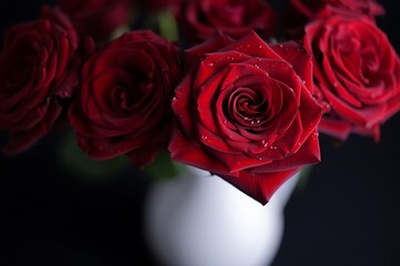 Fototapeta premium Vibrant red roses in a vase