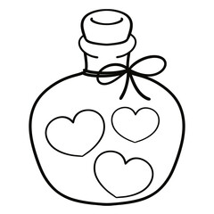 Love Potion Bottle with Hearts line art illustration	

