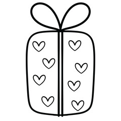 Gift box with heart pattern cute Valentine line art illustration