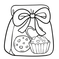 Valentine Desserts Gift Bag with Bow line art illustration	
