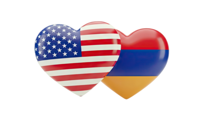 USA and Armenia Flags in Heart Shapes
