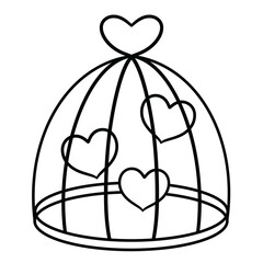 Heart in birdcage cute romantic line art illustration	
