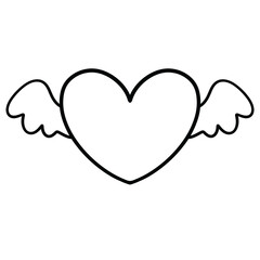 Winged heart cute love line art illustration 