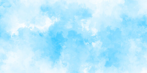 Obraz premium Abstract background with panorama of blue sky and white cloud nature design. horizon spring morning sky with clouds background. hand painted watercolor shades sky clouds.