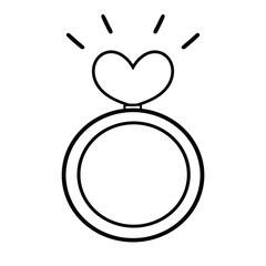 Engagement ring with heart gem cute Valentine line art illustration	
