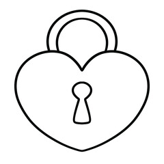 Heart shaped padlock cute Valentine Line Art Illustration 
