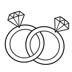 Diamond Wedding Rings Line Art Illustration 