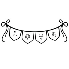Love banner bunting cute Valentine line art illustration 