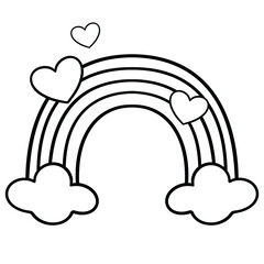 Rainbow with hearts cute Valentine line art illustration