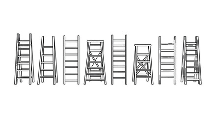 Various styles of ladders arranged in a row © Alex