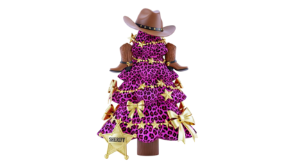 Cowboy Christmas Tree with Pink Leopard Print and Western Decor