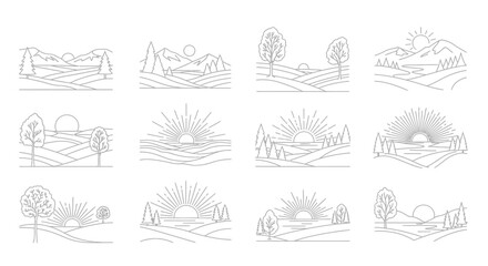 Simple line art landscape scenes © Alex