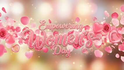 Happy women's day celebration background with pink roses and flowers honoring international women's day